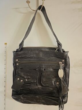 Juicy Couture Leather Shoulder Bag in Black (100% Lambskin) 12x12x3"